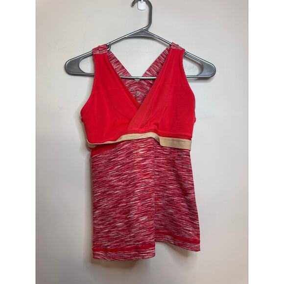 Lulumelon Women's 4 Pink Space Dye V-Neck Wrap Racerback Tank Activewear - Picture 6 of 6